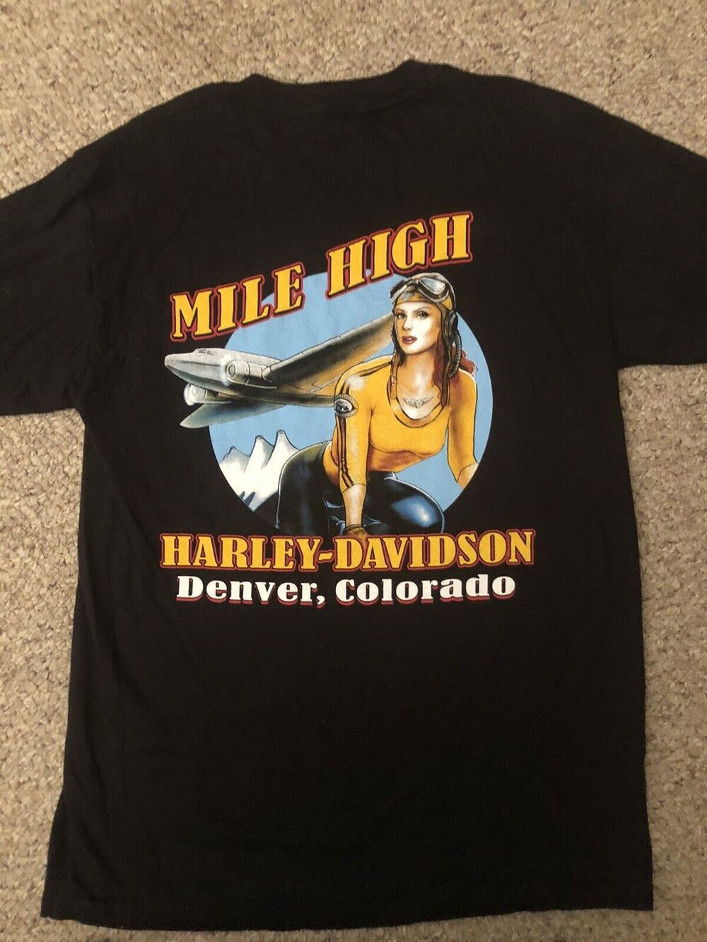 Vintage Harley Davidson Mile High Black T-Shirt Cotton Size Medium Made in USA‎